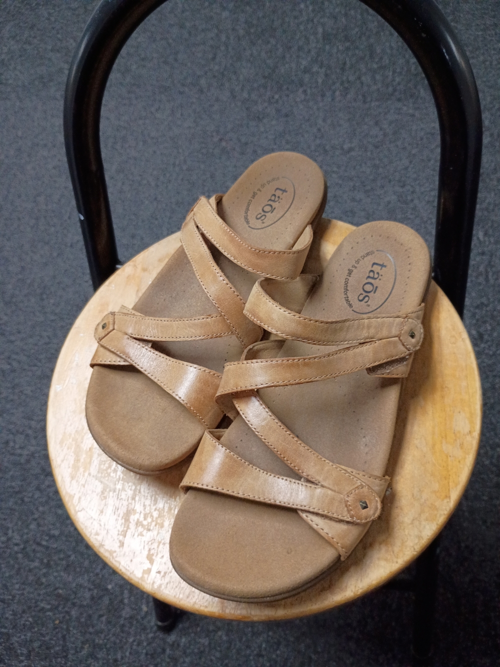 Taos Footwear Tan Leather Strappy Slide Sandals